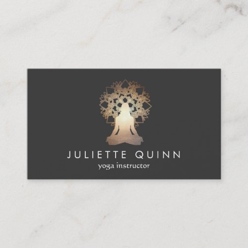 Yoga Instructor Meditation Pose Gold Lotus Mandala Business Card
