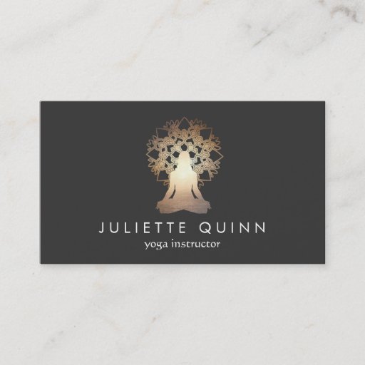 Customizable Yoga Instructor Meditation Pose Gold Lotus Mandala Business Card
