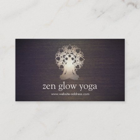 Yoga Instructor Meditation Pose Lotus Mandala Wood Business Card