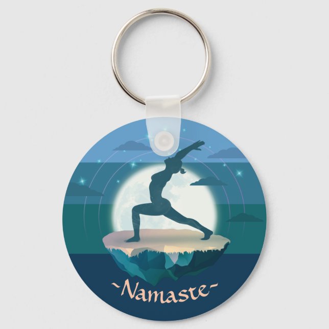 Yoga Instructor Meditation Pose Moon Flying Island Keychain (Front)