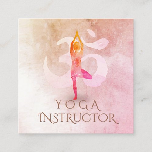 Yoga Instructor Meditation Pose Om Sign Watercolor Square Business Card