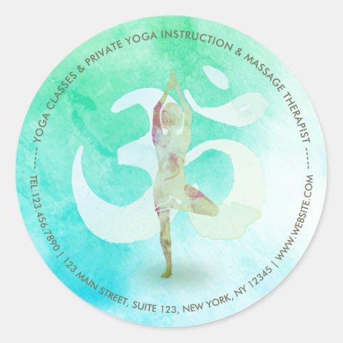 Yoga Instructor Meditation Pose Om Symbol Address Classic Round Sticker
