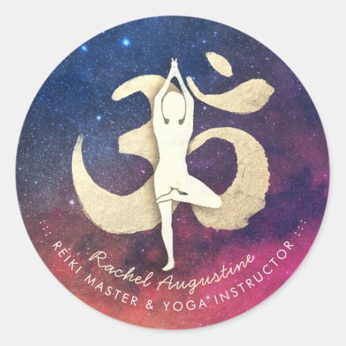 YOGA Instructor Meditation Pose OM Symbol Galaxy Classic Round Sticker