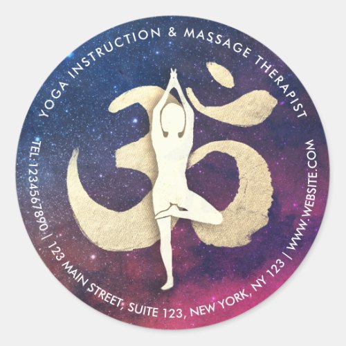 YOGA Instructor Meditation Pose OM Symbol Galaxy Classic Round Sticker