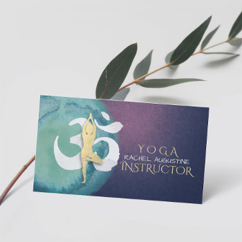 Yoga Instructor Meditation Pose Om Symbol Purple Business Card by ReadyCardCard at Zazzle