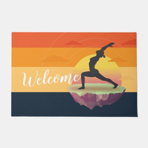 Yoga Instructor Meditation Pose Sun Flying Island Doormat