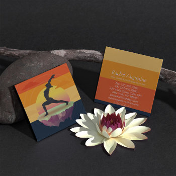 Yoga Instructor Meditation Pose Sun Flying Island  Square Business Card by ReadyCardCard at Zazzle