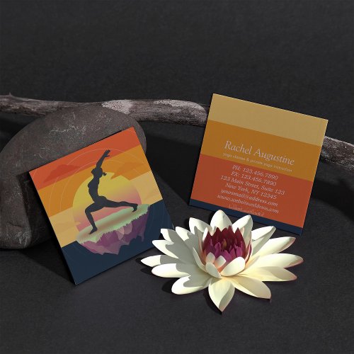 Yoga Instructor Meditation Pose Sun Flying Island  Square Business Card