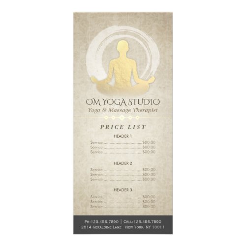 YOGA Instructor Meditation Pose ZEN Price List Rack Card