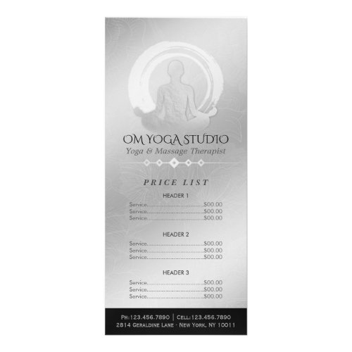 YOGA Instructor Meditation Pose ZEN Price List Rack Card