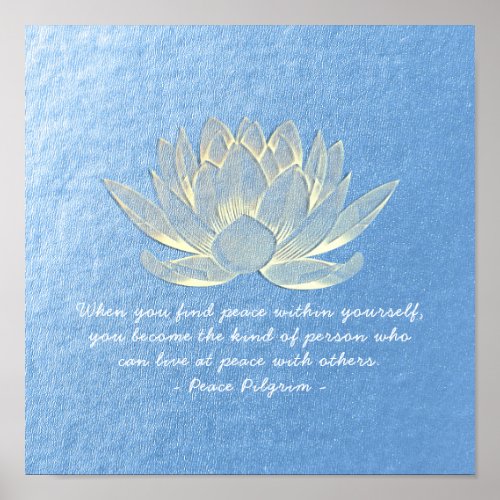 YOGA Instructor Meditation Quote Blue Gold Lotus Poster