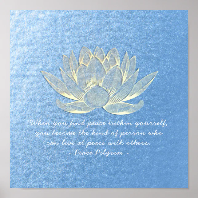 YOGA Instructor Meditation Quote Blue Gold Lotus Poster | Zazzle
