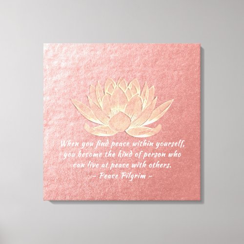 YOGA Instructor Meditation Quote Rose Gold Lotus Canvas Print