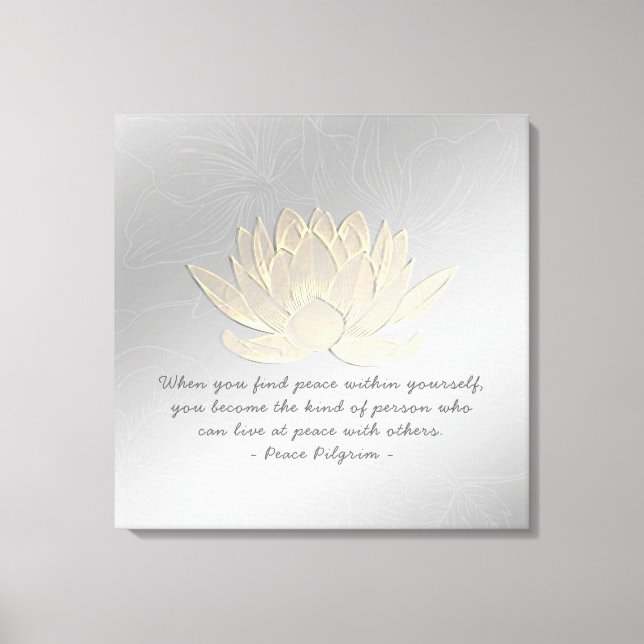 YOGA Instructor Meditation Quote Silver Gold Lotus Canvas Print (Front)
