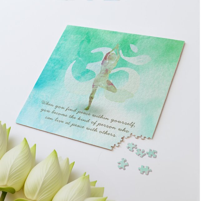 YOGA Instructor Meditation Tree Pose Om Sign Quote Jigsaw Puzzle (Creator Uploaded)
