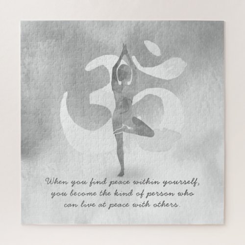 YOGA Instructor Meditation Tree Pose Om Sign Quote Jigsaw Puzzle