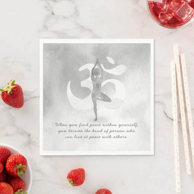 YOGA Instructor Meditation Tree Pose Om Sign Quote Napkins (Insitu)