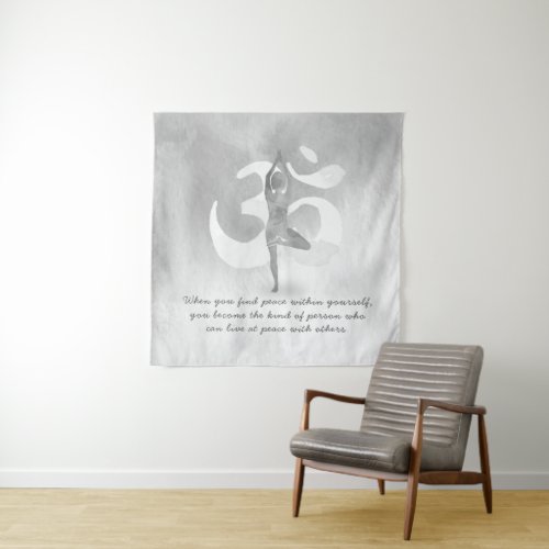 YOGA Instructor Meditation Tree Pose Om Sign Quote Tapestry