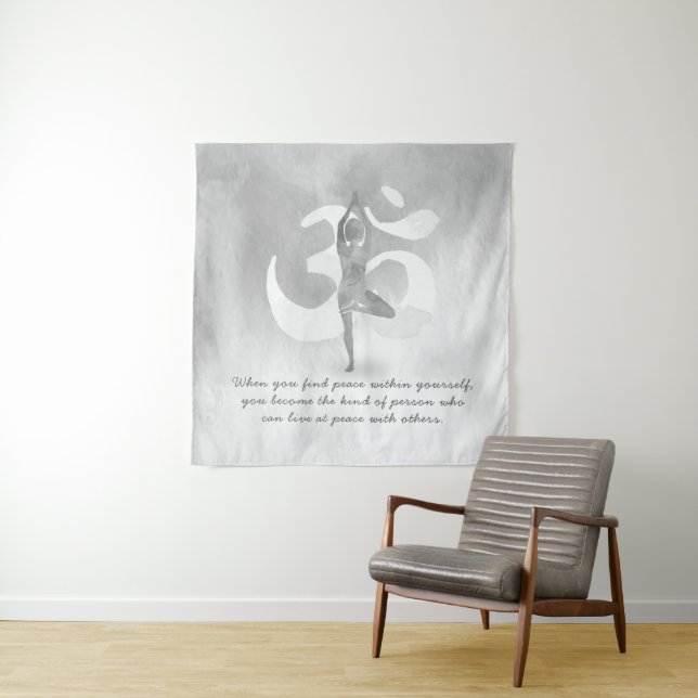 YOGA Instructor Meditation Tree Pose Om Sign Quote Tapestry (In Situ)