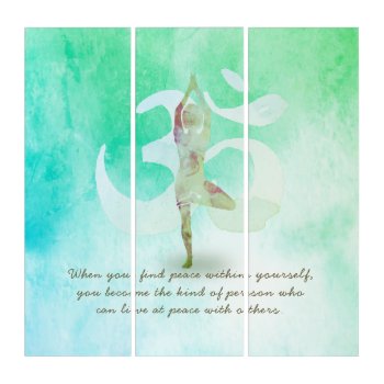 Yoga Instructor Meditation Tree Pose Om Sign Quote Triptych by ReadyCardCard at Zazzle