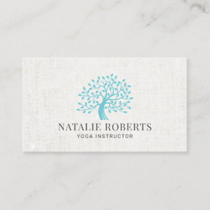 Yoga Instructor Minimalist Green Tree Elegant Business Card