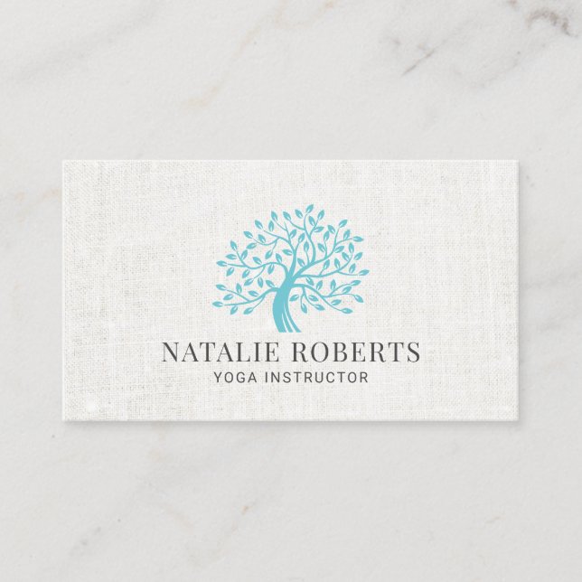 Yoga Instructor Minimalist Green Tree Elegant Business Card (Front)