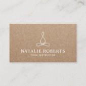 Yoga Instructor Minimalist Line Logo Rustic Kraft Business Card (Front)