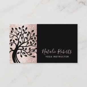 Yoga Instructor Modern Blush Pink Black Life Tree Business Card