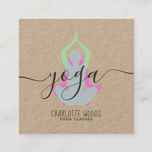 Yoga instructor modern cool teal pink rustic kraft square business card