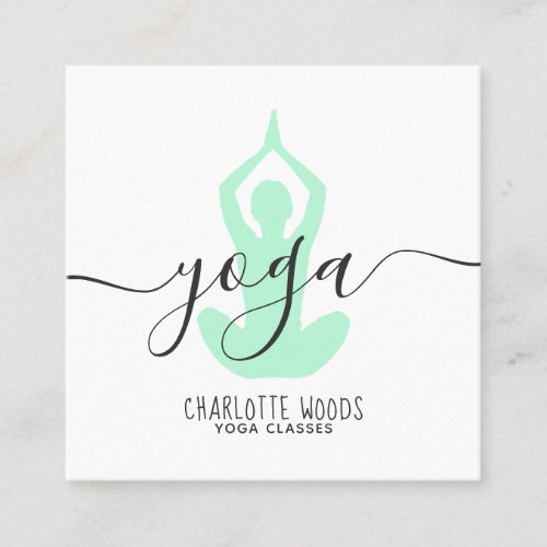 Yoga instructor modern elegant trendy teal minimal square business card
