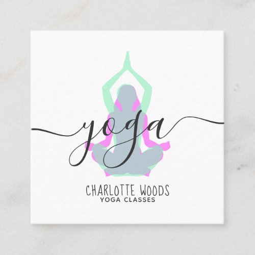 Yoga instructor modern elegant trendy teal pink om square business card