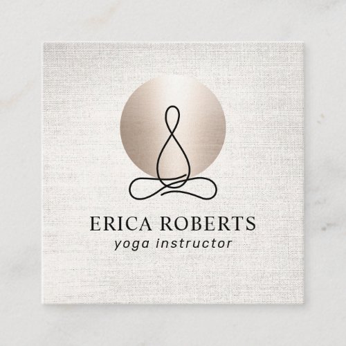 Yoga Instructor Modern Gold Circle Elegant Linen Square Business Card