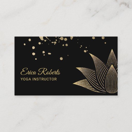 Customizable Yoga Instructor Modern Gold Lotus Flower Business Card