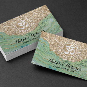 Yoga Instructor Modern Mint Gold Agate Mandala Business Card