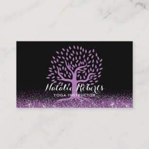 Yoga Instructor Modern Purple Life Tree Black Business Card