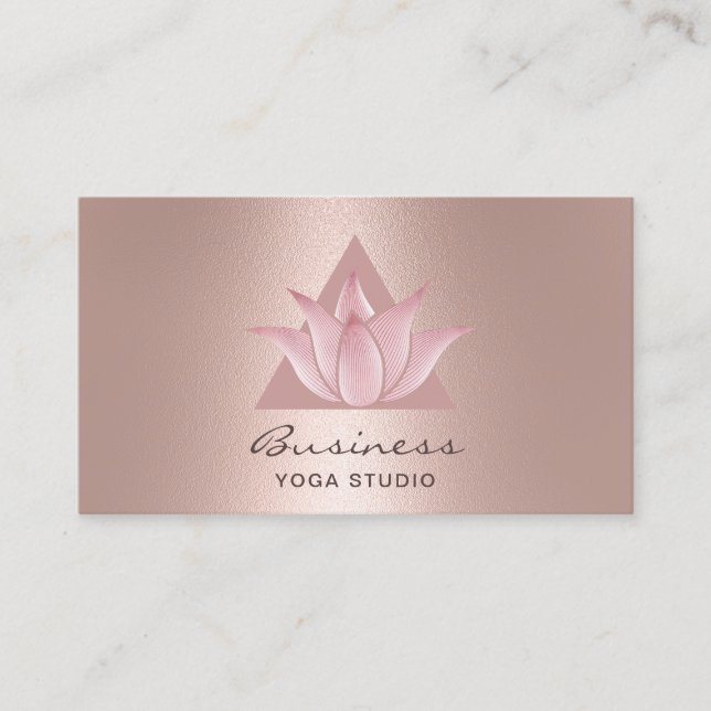 Yoga Instructor Modern Rose Gold Lotus Logo Business Card (Front)