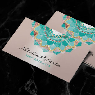 Yoga Instructor Modern Rose Gold Teal Mandala Business Card