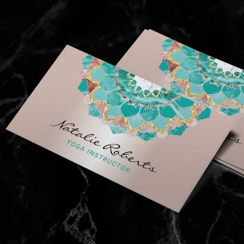 Yoga Instructor Modern Rose Gold Teal Mandala Business Card