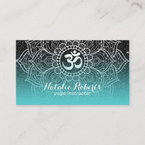 Yoga Instructor Modern Teal Black Glitter Mandala Business Card