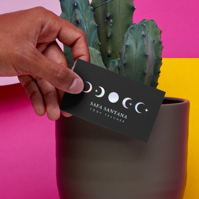 yoga instructor Moon Phases Holographic Business Card (Creator Uploaded)