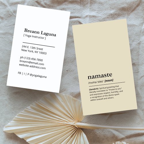 Yoga Instructor Namaste Beige Minimalist Modern Business Card