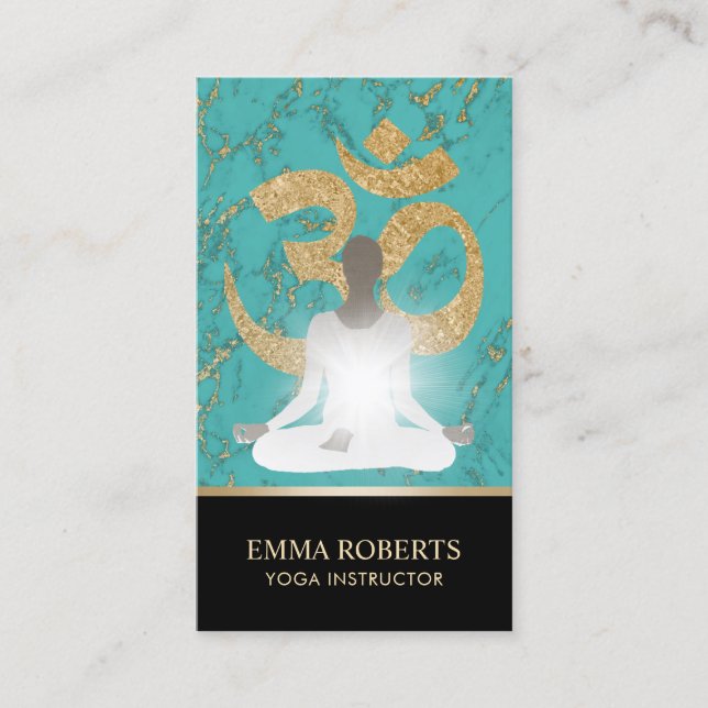 Yoga Instructor Namaste Turquoise & Gold Business Card (Front)