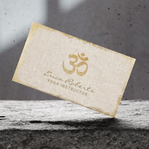 Yoga Instructor Om Symbol Gold Grunge Framed Linen Business Card