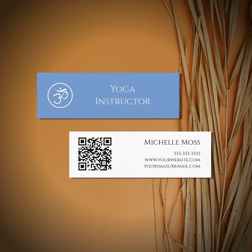 Yoga Instructor Om Symbol QR code Light Blue Mini Business Card