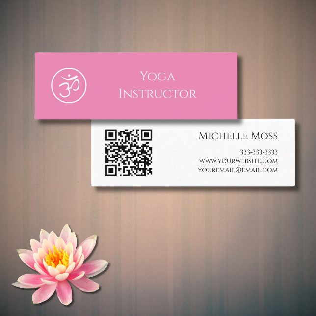 Yoga Instructor Om Symbol QR code Pink Mini Business Card (Creator Uploaded)