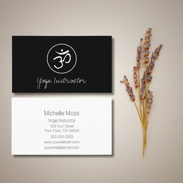 Yoga Instructor Om Symbol Simple Black White Business Card (Creator Uploaded)