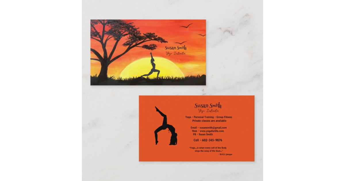 Yoga Instructor Orange Sunset Yoga Pose Business Card | Zazzle