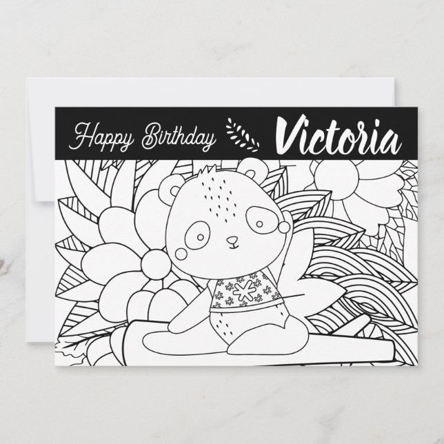 Yoga Instructor Panda Birthday Floral Coloring Holiday Card (Front)