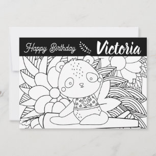 Yoga Instructor Panda Birthday Floral Coloring Holiday Card