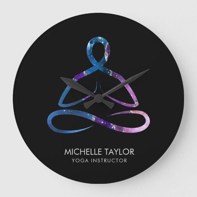 Yoga Instructor Pilates Fitness Modern Nebula Busi Large Clock (Front)